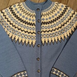 1960s Norwegian Wool Cardigan Lille Otterstad Oslo Handmade Fair Isle Nordic